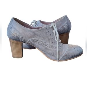 SUNDANCE Pewter 'Lucette' Italian Leather Heeled Wingtip Oxford Size 5.5…